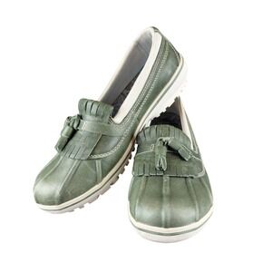L.L. Bean TEK2.5 Waterproof Duck Loafers Sage Green Kiltie Tassel Mocs Womens 9M